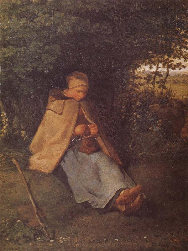 Jean Francois Millet Shepherdess sewing the sweater